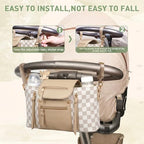 miss fong Checkered Stroller Caddy with Insulated Cup Holder Universal Stroller Organizer Bag Baby Storage Bag with Adjustable Strap, Fits for Baby Carriage like Uppababy, Baby Jogger, Umbrella - Image 5