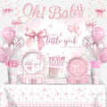 Yingoto 145 Pcs Pink Bow Baby Shower Decorations Tableware Set, Serves 20 by Unknown