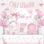 Yingoto 145 Pcs Pink Bow Baby Shower Decorations Tableware Set, Serves 20 by Unknown