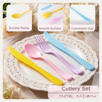 300Pcs Pastel Plastic Silverware Set, Full Size Disposable for Dinner - Image 3
