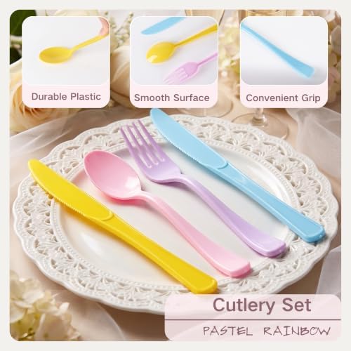 300Pcs Pastel Plastic Silverware Set, Full Size Disposable for Dinner - Image 3
