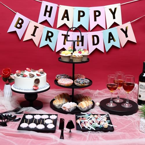 19 PCS Black Cake Stand Set, Dessert Table Display Set with Wedding Cupcake Stand and Cake Stands for Party, Weddings Birthday Baby Showers Anniversary Party - Image 4