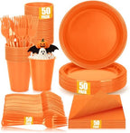 200pcs Disposable Orange Plastic Party Plates for Thanksgiving, Halloween by UseOnceDoneRight