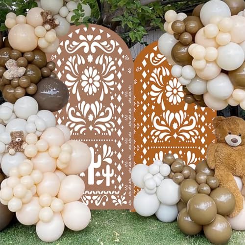Withu Mexico Brown Arch Backdrop Cover for Baby Shower Mexican Talavera Fiesta Wedding Bridal Shower Baptism Birthday Party Arched Wall Decoration Doubleside Banner Background 3.3x6ft - Image 4