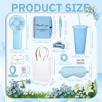 62Pcs Baby Shower Prizes for Guest Winners Handheld Fan Party Favor Set Thank You Gift with Plastic Tumbler,Notebooks,Hair Claw Gift Bags for Party Game Wedding Bridal Shower Favors (Blue, 6 Sets) - Image 3