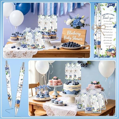 145 Pieces Blueberry Baby Shower Favors for Guest BlueBerry Sweet Baby Ballpoint Pens and Keychains Gifts Bulk Retractable Baby Shower Pens Gender Reveal Greeting Cards Souvenirs Prizes - Image 6