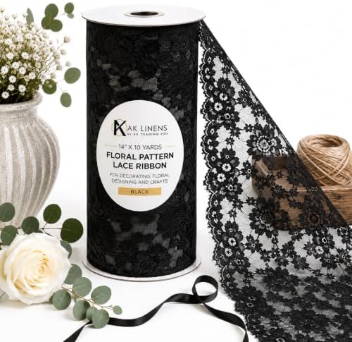 AK TRADING CO. 14" x 10 Yards Black Floral Crochet Lace Ribbon – Extra-Wide Vintage Trim for Crafts, Floral Design & Event Decorating by AK+Trading+Co.