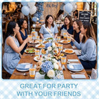 100 Pcs Blue Gingham Plastic Cups for Party Supplies, 12 oz - Image 5