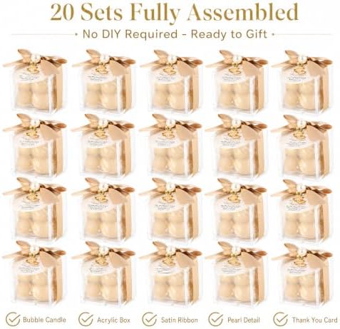 20 Set Fully Assembled Small Bubble Candles Elegant Baby Shower Favors Bulk Set with Decorative Ribbons Thank You Cards for Baby Shower Guest Gifts (20, Brown Bear) - Image 3