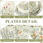400 Pcs Wild Floral Disposable Paper Plates Napkins Cups Serve 50 Watercolor Floral Tableware Set for Spring Wedding Tea Party Decoration Bridal Baby Shower(Vintage Color, Classic Style) - Image 2