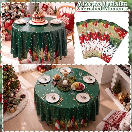 Ganeen 12 Pcs Christmas Tree Tablecloth Round Plastic 84 Inch Disposable - Image 6