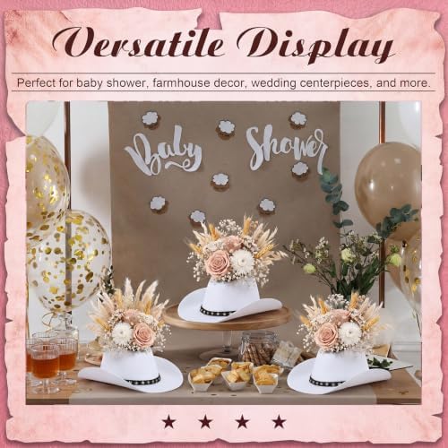Didaey 6PCS 7.4in Cowboy Hat Vase Western Centerpieces, Star Belt, White - Image 5