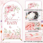 7.2ft Welcome Baby Pink Floral Arch Backdrop Covers Watercolor Butterfly Bow Stretchy Spandex Covers for Girl Baby Shower Gender Reveal Birthday Party Decorations - Image 3