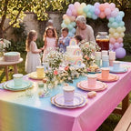 Yungyan 193 Pcs 48 Set Pastel Party Supplies, Gradient Rainbow Party Plates and Napkins Set with Tablecloth, Disposable Handle Teacups and Saucers for Birthday Wedding Bridal Shower Decorations - Image 6