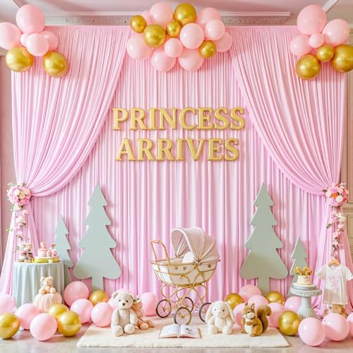 20x12ft Pink Backdrop Curtains for Baby Shower Parties Wrinkle Free Fabric Backdrop Curtain Wedding Photo Drapes Backdrop for Girls Birthday Party Gender Reveal Photography Back Drop 4 Panels 5x12FT - Image 2