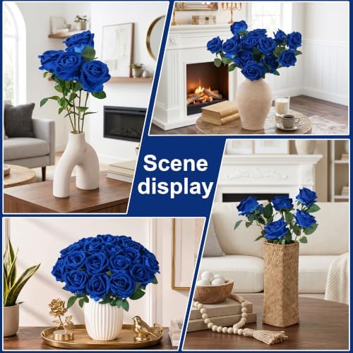 50 PCS Blue Roses Artificial Flowers, Fake Roses with Long Stem Realistic Silk Roses for DIY Wedding Bouquets Tables Centerpieces Arrangements Baby Shower Birthday Home Decor Christmas Gift for Her - Image 4