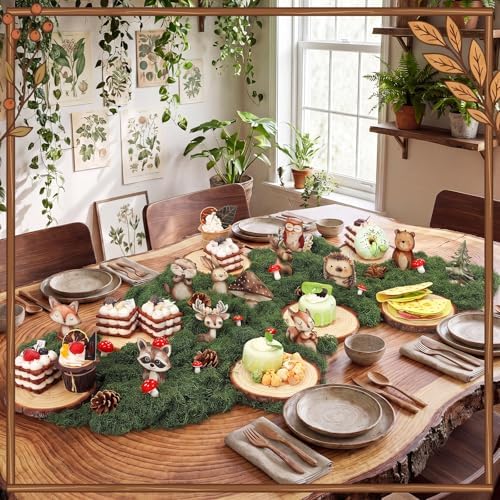 39 Pcs Woodland Animal Table Centerpieces Kit, 12 Forest Animals Wood Cutouts with Wood Rounds Moss Pine Cones Mushroom Decorations for Baby Shower Birthday Party Decor Set Nursery Supplies - Image 2