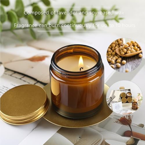 24 Pcs 4 Oz Mason Jar Candles, Lavender Scented Soy Candles Bulk Set for Stress Relief and Relaxation, Great Favors for Wedding, Christmas, Housewarming Gifts (Gold,Amber Glass, Lavender, 24) - Image 4
