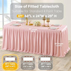 Wish Care Blush Pink Polyester Table Clothes for 4 Foot Rectangle Tables, Wrinkle Free Fitted Table Cover with Pleated Ruffle Table Skirt for Birthday Party Wedding Trade Show Event Display - Image 4