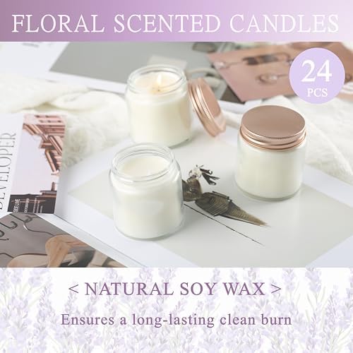 24 Pcs 4 Oz Mason Jar Candles, Lavender Scented Soy Candles Bulk Set for Stress Relief and Relaxation, Great Favors for Wedding, Christmas, Housewarming Gifts (Pink, Lavender, 24) - Image 3