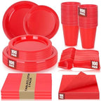 100 Guests Red Plastic Plates and Napkins Party Supplies for Birthday by UseOnceDoneRight