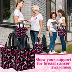 Lingvee 50 Pcs Breast Cancer Awareness Gift Bag Bulk Reusable Tote Bags with Handle, Pink Ribbon Non Woven Bottom Tote for Women Friends Breast Cancer Survivor Party Supplies(Pink Ribbon) - Image 4