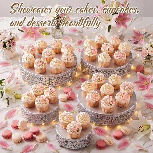 Wenqik 5 Pcs Metal Silver Cake Stand,16/14/12/10/8 in Round Cake Holder - Image 5