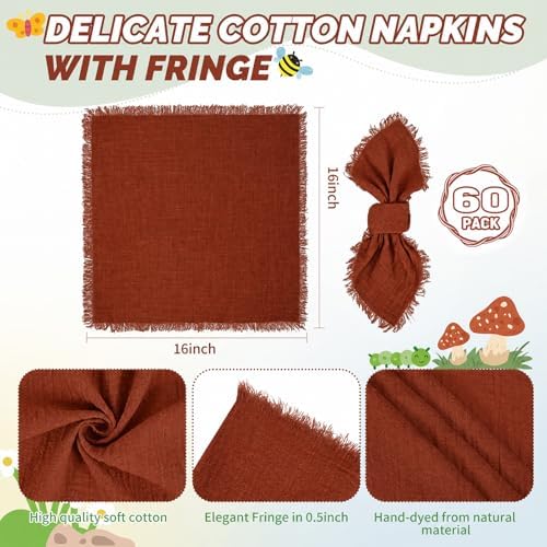 Showgeous 60 Pack Terracotta Cloth Napkins with Fringe, 16x16 inch - Image 2