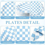 Funnymoom 452 Pcs Light Blue and White Gingham Party Supplies for 50, Blue Checkered Gingham Paper Plates Napkins Cups Tablecloth Cutlery Straws for Baby Shower Picnic Camping Birthday Decoration - Image 2