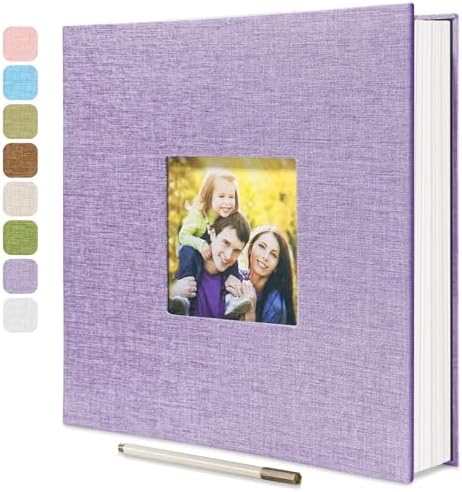 Large Photo Album Self Adhesive, DIY Scrapbook Album for 600 Photos, 13"x12.6" 120 Pages Light Purple Linen Cover Memory Book by HoneyTolly