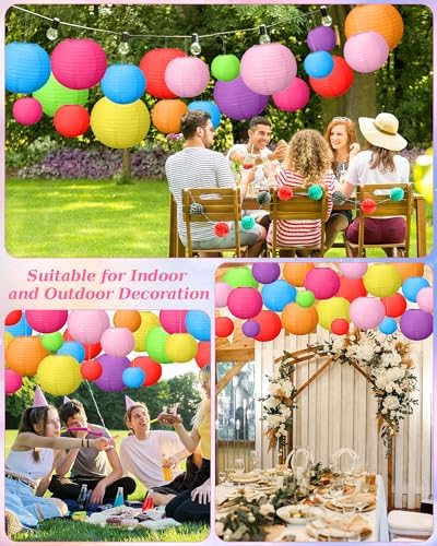 Treela Paper Lanterns Bulk, 5 Sizes, Round Chinese Lamp, Colorful, 80 Pcs - Image 6