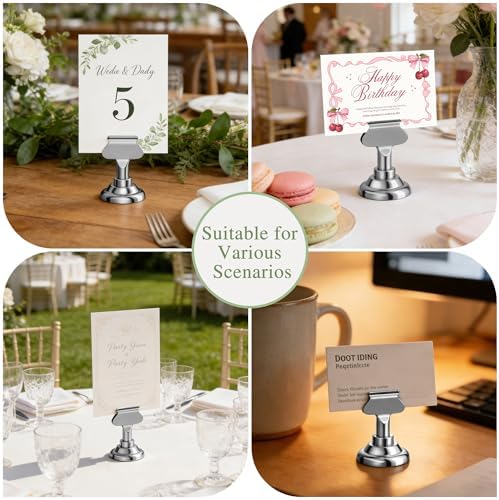 Urban Deco 16PK Table Number Holders Place Card Holders 1.7 Inch Table Card Holders Steel Card Holders for Photos, Food Signs, Memo Notes, Weddings, Restaurants, Birthdays(Silver) - Image 4