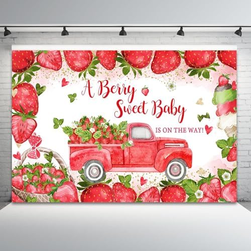10x5ft Baby Shower Backdrop A Berry Sweet Baby is On The Way Photography Background Pink Strawberry Truck Banner Decorations Ice Cream Bowknot Girls Kids Newborn Party Photo Booth Prop - Image 4
