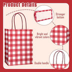 JarThenaAMCS 100Pcs Christmas Red White Checkered Kraft Paper Bag With Handles Gingham Treat Gift Bags Candy Goodie Bag for Baby Shower Birthday Party Favors Supplies - Image 3