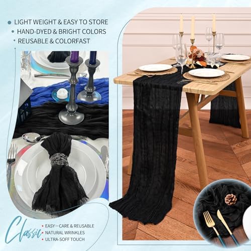 30 Pack Cheesecloth Table Runner 10FT Black Table Runner Boho Gauze Cheese Cloth Table Runners Long Rustic Sheer Table Decorations for Wedding Party Baby Bridal Shower Birthday Holiday Home - Image 5