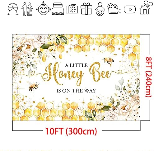 Mocsicka Bee Baby Shower Backdrop - Honey Bee Theme Party Decorations Background - Floral Sweet Honeycomb Bumblebee Decor - Cake Table Portrait Photoshoot Studio Props (10x8ft) - Image 4