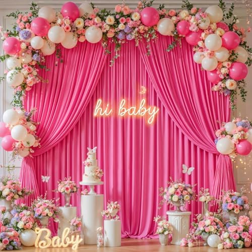 40x10ft Hot Pink Backdrop Curtains for Wedding Parties Wrinkle Free Photo Backdrop Drapes for Photography Birthday Baby Shower Soft Fabric Party Backgournd for Photoshoot 5x10ft, 8 Panels - Image 3