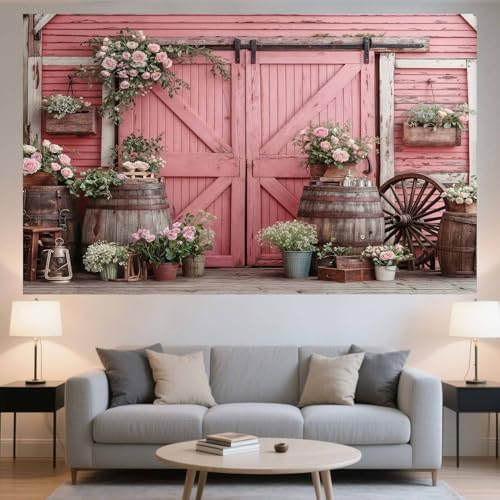 20x10ft Country Wedding Pink Photography Backdrop Rustic Wooden Door Photography Backdrop Farmhouse Flower Western Girl Birthday Baby Shower Wedding Bridal Party Banner Photo Booth Props Background - Image 5