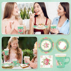 200Pcs Floral Tea Cups and Saucers for Tea Party Supplies, Disposable Tea Cups with Handle and Paper Napkins Dinnerware for Floral Theme Birthday Wedding Bridal Shower Baby Shower(Green) - Image 6