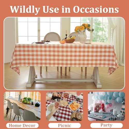 Laolitou Fall Thanksgiving Buffalo Plaid Tablecloth Checkered Gingham Table Cloth Rectangle Tables Cotton Linen Rustic Farmhouse Orange Tablecloths Washable Wrinkle Free for Party, 60"x90" 6-8 Seats - Image 6