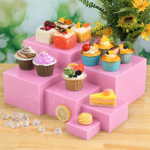 Geelin 6 Pcs Acrylic Risers Cube Stands, Pink, 3 to 8 Inch, Square - Image 5