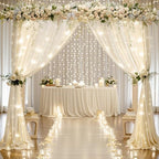 Shillance 20x10ft Ivory Chiffon Backdrop Curtain with Lights String for Wedding Sheer Tulle Curtain Photo Backdrops Drapes for Baby Shower Birthday Party Ceremony Decorations - Image 4