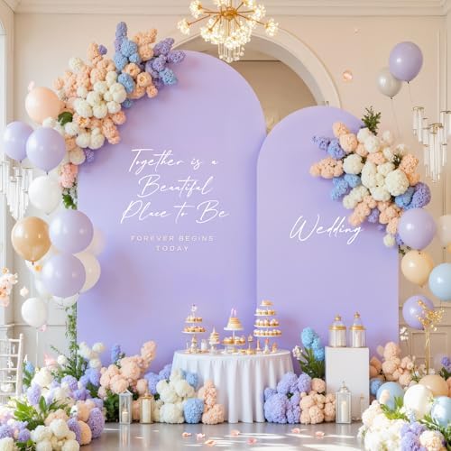 Blue and Purple Photo Arch Backdrop Cover Set of 2-7.2ft and 6ft Arch Covers Stretchy Backdrop Spandex Mermaid Theme Arch Stand Covers for Girls Birthday Party Wedding Banquet Background Decorations - Image 3