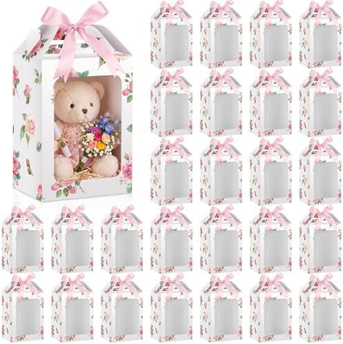 Eaasty 24 Pcs Pink Floral Gift Boxes with Window 9.8 x 7 x 5.1 Inch by Eaasty