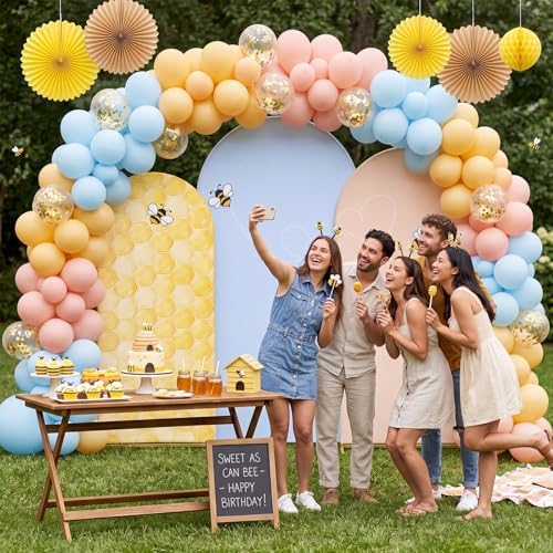Tegeme Honey Bee Arch Backdrop Covers (7.2ft, 6.6ft, 6ft) Set of 3 Stretchy Fabric Fitted Wedding Arch Stand Covers for Bee Honey Theme Birthday Party Wedding Bridal Birthday Banquet Decoration - Image 6