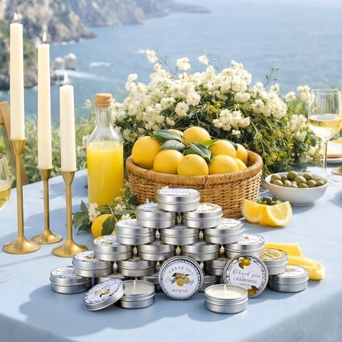 Treela 48pcs Italian Capri Lemon Scented Candle Lemon Candle Tins with Lids - Image 2