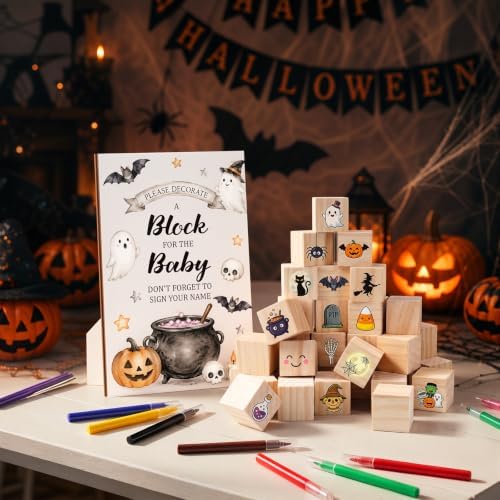 Novabright 113 Pcs Halloween Baby Shower Games Decorate a Block Game Sign - Image 2