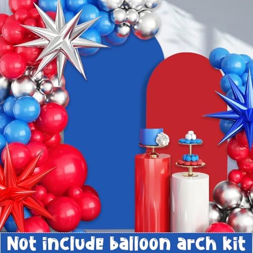 2PCS Arch Backdrop Covers Red Blue (7.2ft+6ft) , Spandex Fitted Arch Stand Covers Background for Wedding Baby Shower Birthday Bridal Shower Party Decorations(Only Covers) - Image 2