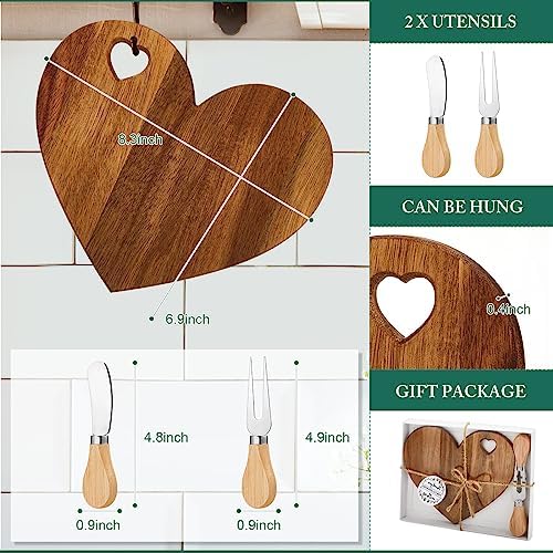 Patelai 12 Set Bridal Shower Game Prize Heart Cheese Board, Acacia Color - Image 2