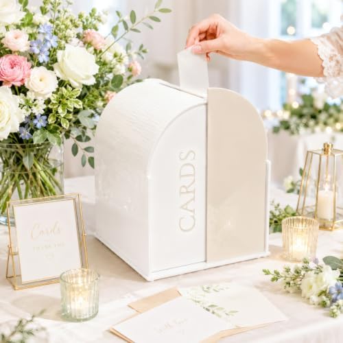 White Arched Wedding Card Box with Light Beige Standee & Erasable Pen - Image 5